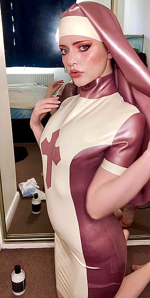 My New Latex Nun Dress From Westwardbound I Might Be Covered In Cum Lube Too… Just Adds To The Shine! 🤣😳❤️'