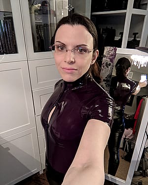 Purple Latex Bodysuit And Faux Leggings'