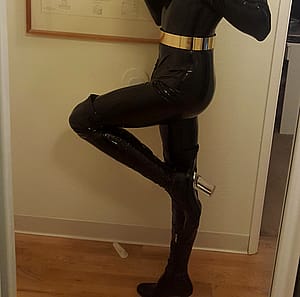 Latex Catsuit And PVC Thigh High Boots ?'